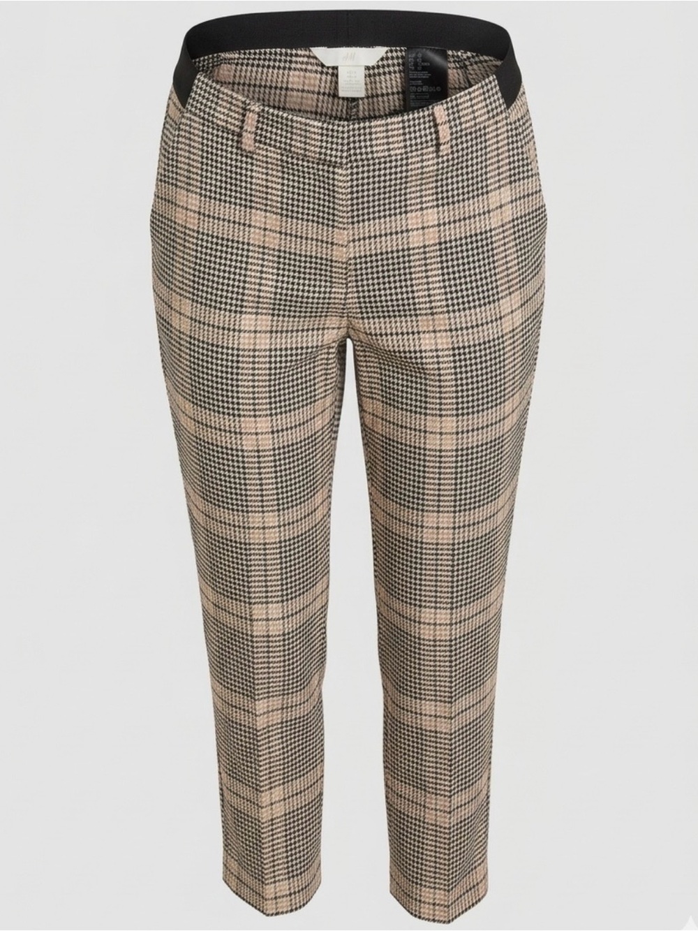 H&M Women’s Houndstooth Ankle Trousers Size 10 Plaid Elastic Waist Stretch Pants